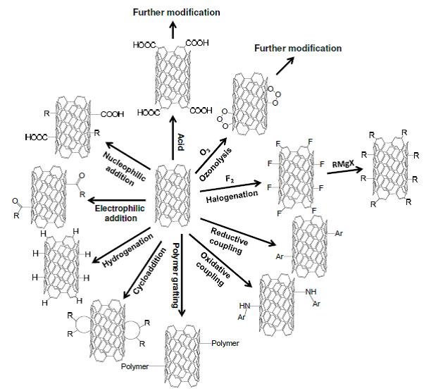 Modificación funcional sobre la superficie de los nanotubos de carbono (cnts).